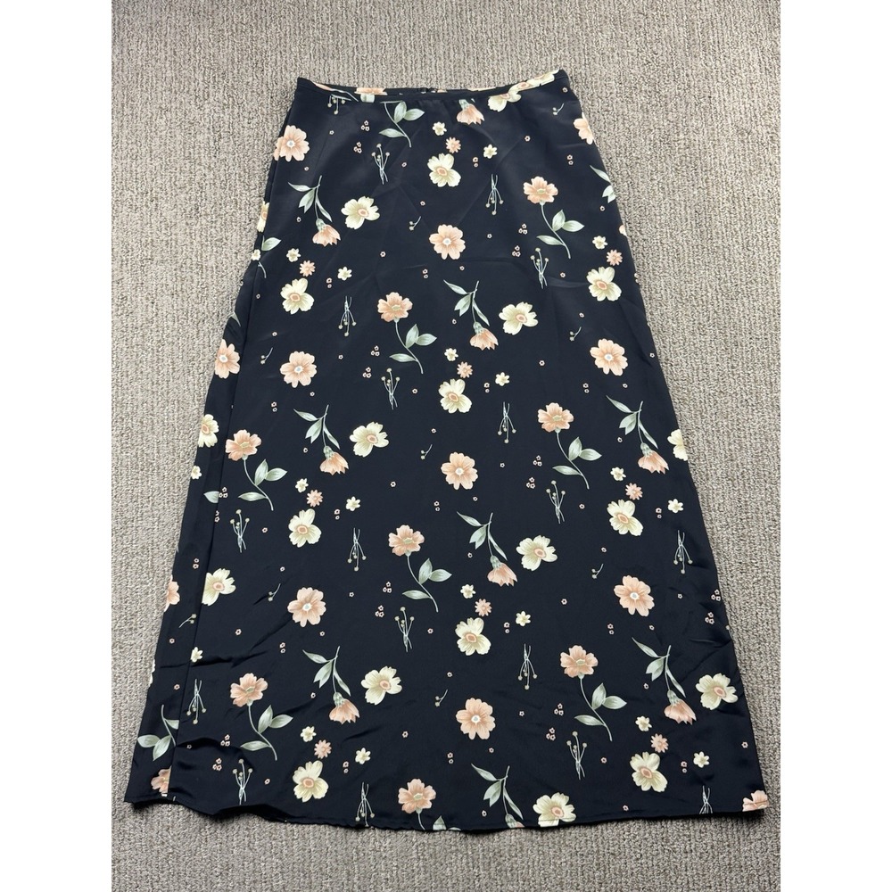 VTG  Bonkers Womens 9 Maxi Skirt Y2K Fairy Cottagecore 90s Black Floral USA